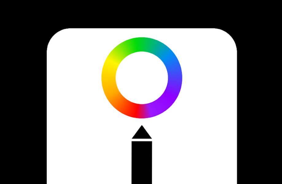 example UI - gradient rainbow circle with the top half of a basic black pen underneath