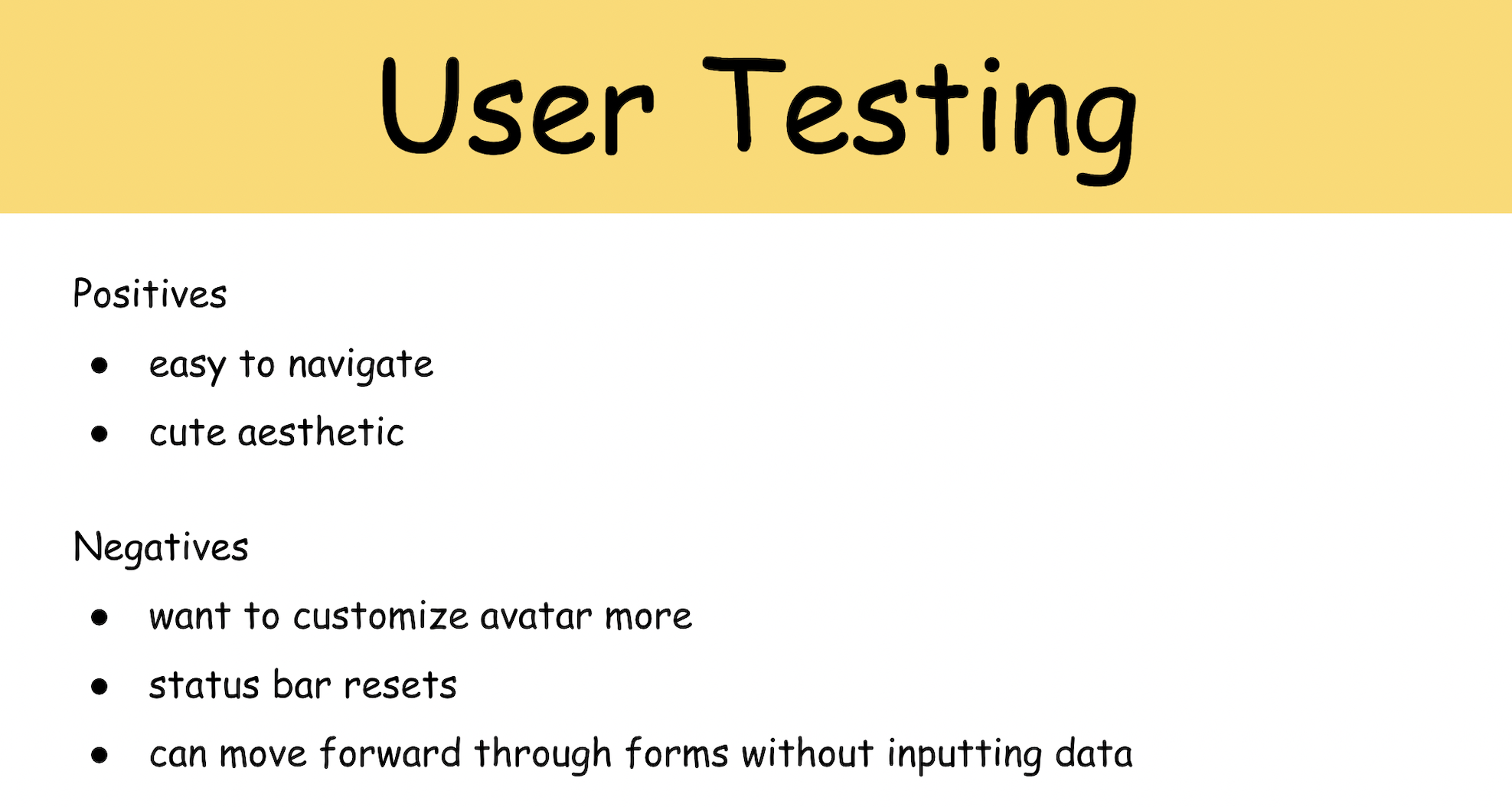 screen from report slide explaining user testing takeaways