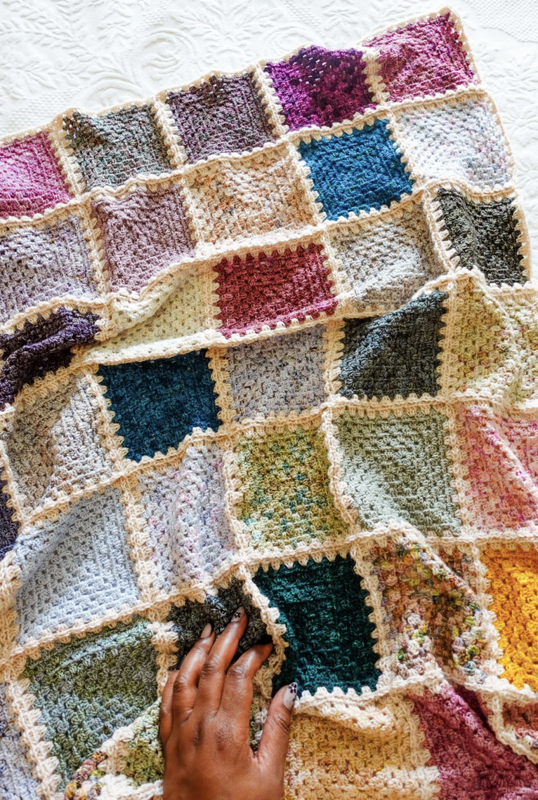 a quilt style crochet blanket