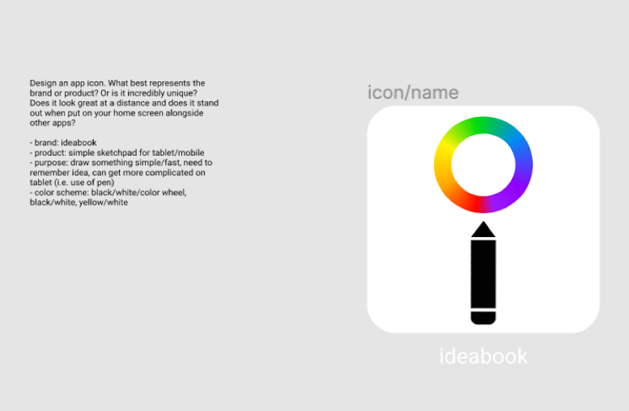 figma draft - app icon of black pen with rainbow circle above the top