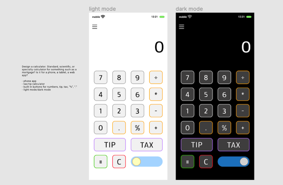 figma draft - calculators (light and dark versions)