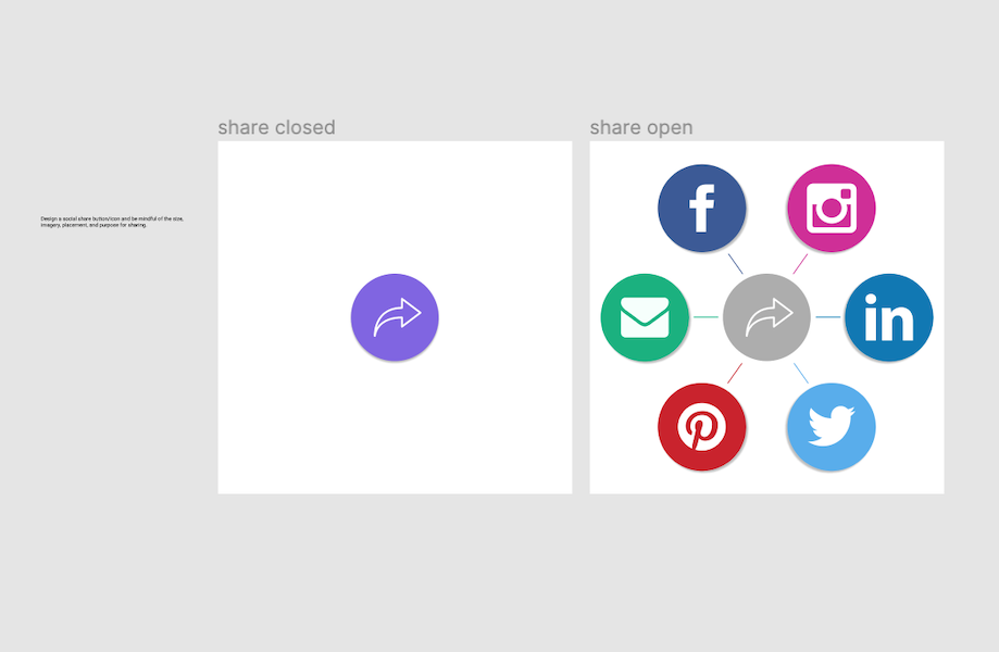 figma draft - two frames, one with a purple arrow, one with a greyed out arrow with colored social media icons (in circles) surrounding it