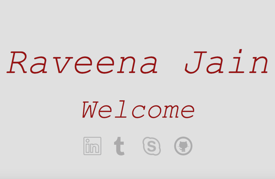 grey background with red text that says Raveena Jain (next line) Welcome