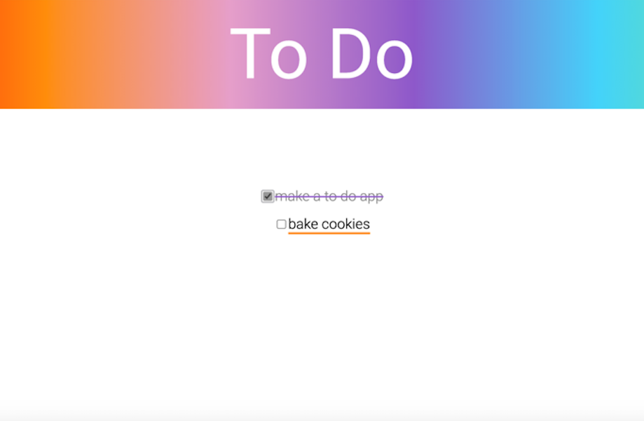 gradient rainbow header that says To Do with 2 tasks listed and the first crossed off